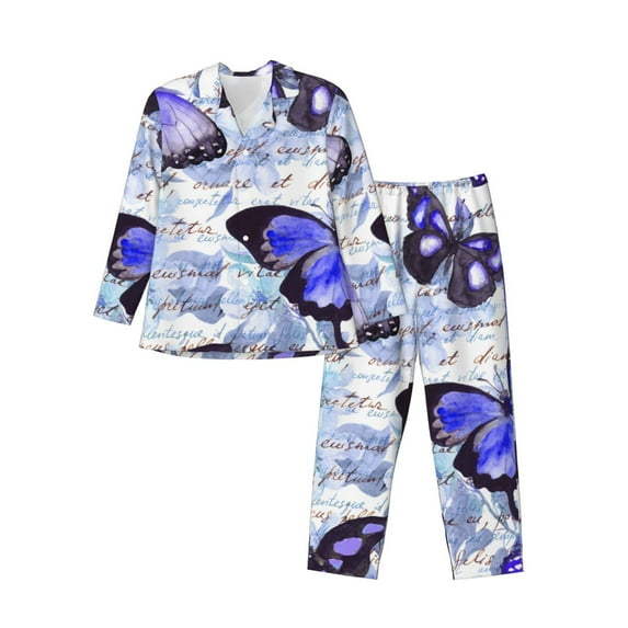 Naloa Butterflies Men’s Pajamas Set - Long Sleeve Button Down Sleep Shirt and Pajama Bottoms Sleepwear Set-Medium