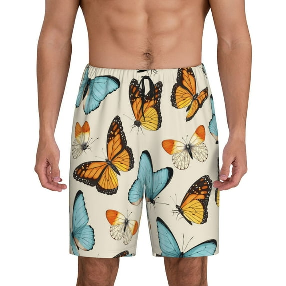 Naloa Butterflies Men's Short Pajama Pants, Lounge Comfort Shorts with Elasticized Waistband and Side Pockets - 3X-Large