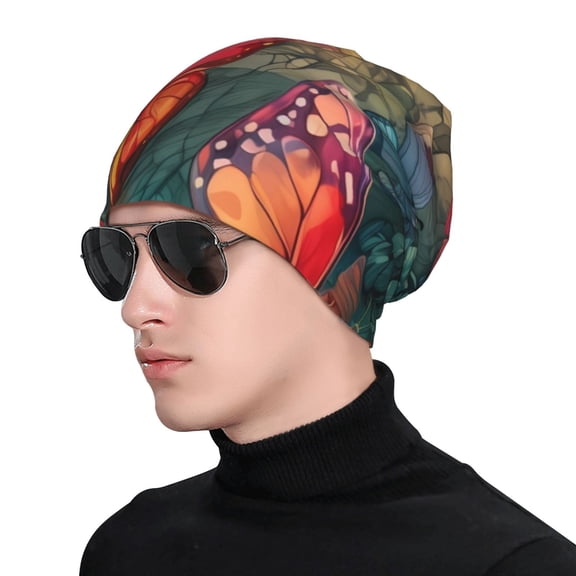 Naloa Butterflies On Rocky Cliff Soft Beanie Hat, Knit Beanie Daily Beanie in Fine Knit for Women Men Winter Travel, Outdoor