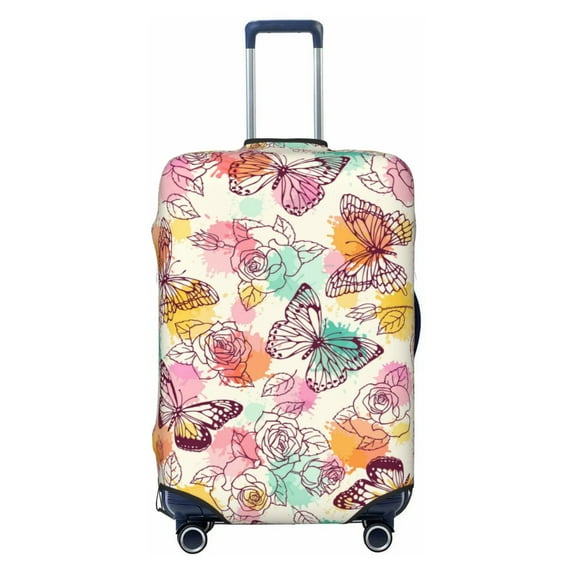 Naloa Butterflies and Roses Elastic Suitcase Protector, Travel Suitcase Protector Cover Fits 18-32in Suitcase - Medium