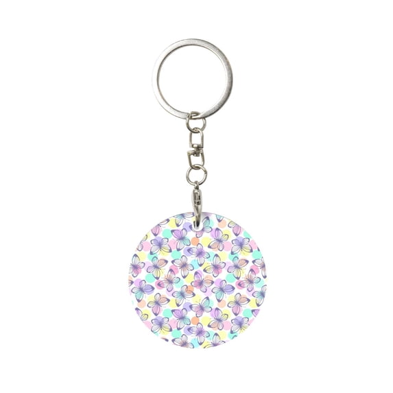 Naloa Butterflies on Polka Dots Print Round Keychain Keychain Key Ring, Key Tag, Key Chain Bulk for Gift Accessories (Round)