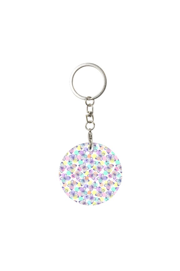 Naloa Butterflies on Polka Dots Print Round Keychain Keychain Key Ring, Key Tag, Key Chain Bulk for Gift Accessories (Round)