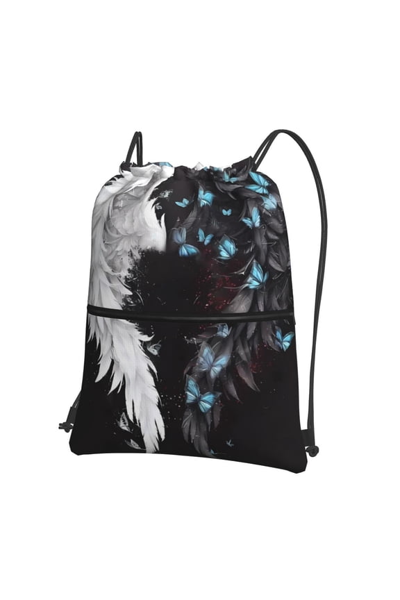 Butterfly Angel Wings Art Drawstring Backpack String Bag Cinch Water Resistant for Gym Shopping Sport Yoga