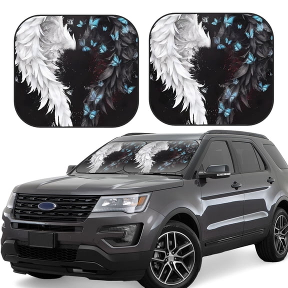 Naloa Butterfly Angel Wings Art Print 2-Piece Windshield Sunshade,Foldable Car Front Window Sun Shades,for Most Sedans SUV Truck-Large
