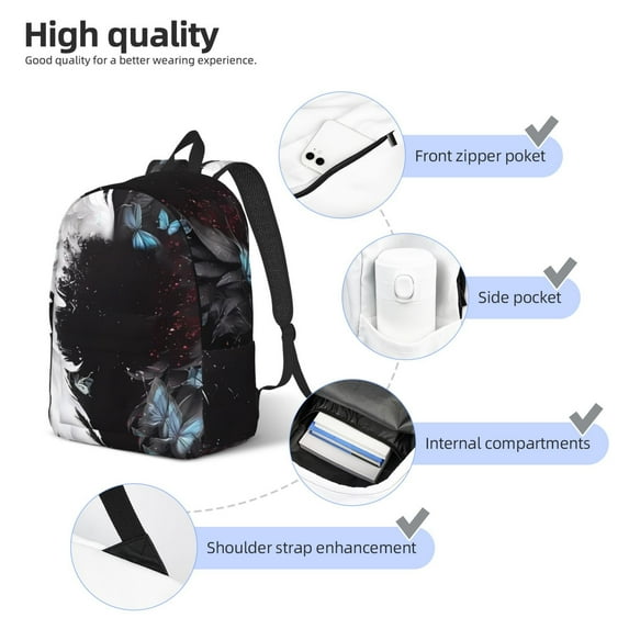 Naloa Butterfly Angel Wings Art Print Durable Canvas College Rucksack,Laptop Excursion Backpack,Travel Notebook School Backpack,Bookbag For Men Women