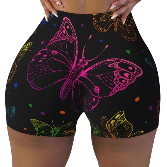 Naloa Butterfly Biker Shorts for Women Seamless Scrunch Short Women’s Yoga Shorts for Gym Running Sport Shorts - Medium