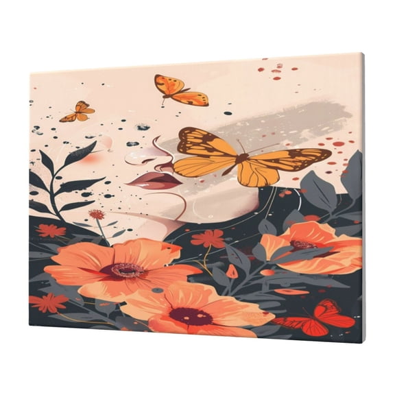 Naloa Butterfly Floral Elegance Print Canvas Picture,Wall Pictures, Modern Decorative Poster,Art Prints for Bedroom, Toilet, 40 x 30 cm, Built-in Wooden Frame