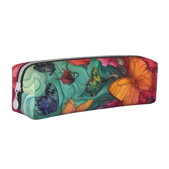 Naloa Butterfly Flower Cascade Leather Pencil Case, Makeup Pouch, Zipper Pouch for Daily Essentials, Storage Organizer, Cosmetics and Stationary Bag