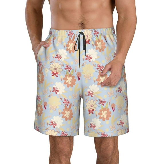 Naloa Butterfly Flower Men's Beach Shorts, Surfing shorts, Swim trunks, Quick Dry Swim Trunks for Surfing Beach Fun - Small