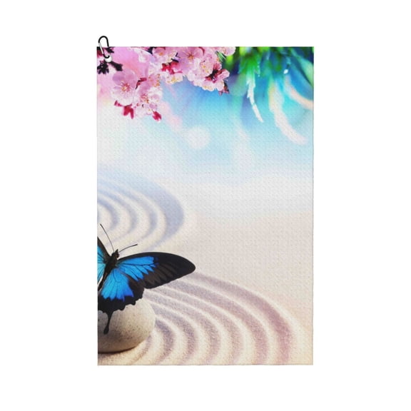 Naloa Butterfly In Blossoms Zen Golf Towel Golf Gift for Men and Women Golf Towel with Carabiner Clip to Quickly Remove Mud, Dirt and Sweat