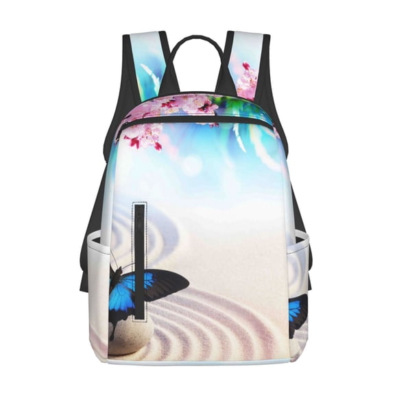 Naloa Butterfly In Blossoms Zen Print Lightweight DayBackpack Suitable for school, work, shopping, travel, etc.