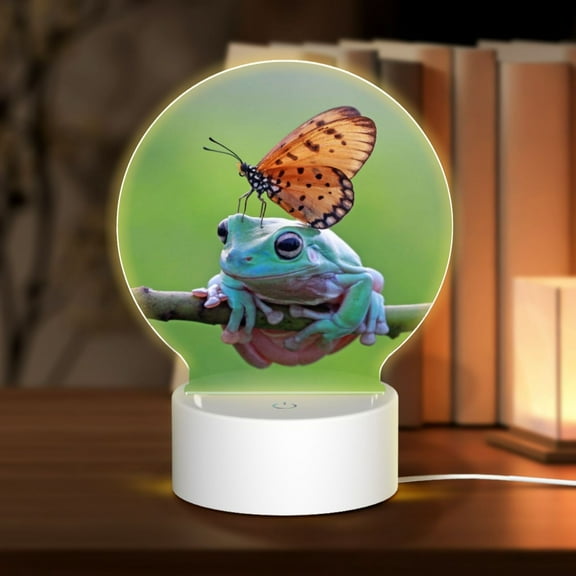 Naloa Butterfly Landing On Head Dumpy Frog Acrylic LED Night Light Custom LED Lights Personalized Nightlight Customized Gifts for Family Couples Friends
