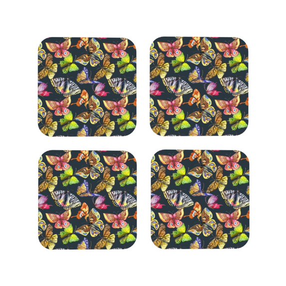 Naloa Butterfly Wild Insect Coasters for Set of 4 - PU Leather Coasters, Coasters for Table Cup Tea Coffee Beer, Decorative for Kitchen Homedecor (Round)