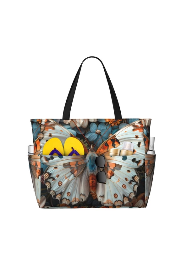 Butterfly and Bloom Beauty Large Capacity Beach Bag, Waterproof Sandproof Beach Swim Pool Bag Tote Bag for Women
