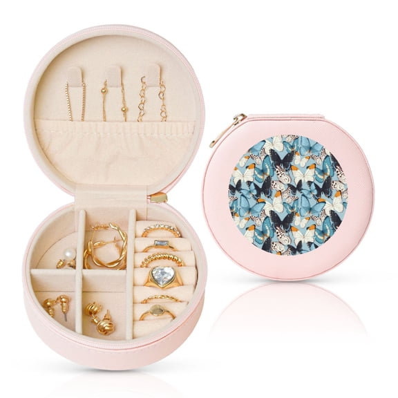 Naloa Butterflys Round Jewelry Box, Travel Jewelry Organizer, 3.9 x 3.9 x 2in Jewelry Storage Box for Women-Pink
