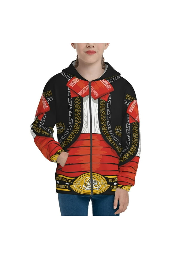 CHARRO SUIT Teenage Zipper Hoodie, Long Sleeve Zip Up Hoodies Casual Jackets Tops for 7-12 Years-Medium