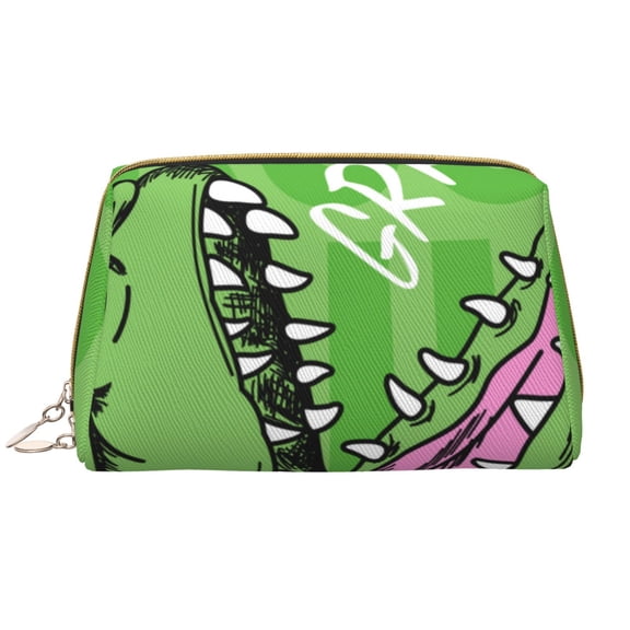 Naloa CROCODILE HEAD Leather Makeup Bag for Purse Travel, Portable Small Cosmetic Organizer for Women and Girls, Make up Bag with Zipper