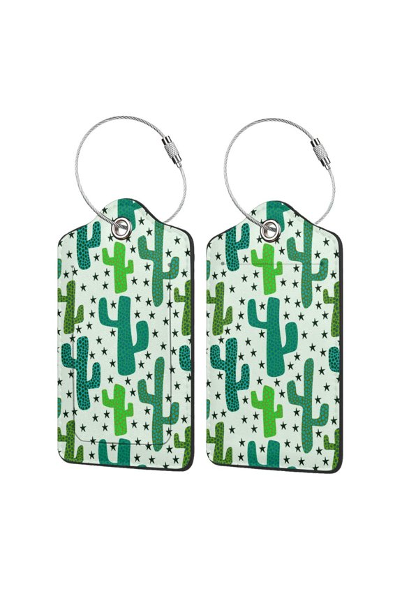 Cactus 1 Luggage Tag for Suitcase Leather Baggage Tag with Stainless Steel Loop Privacy Cover for Women Men Girls-4 PCS