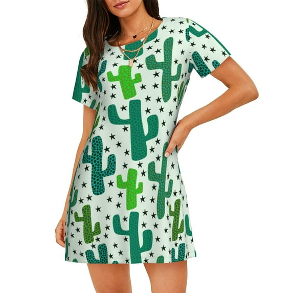 Naloa Cactus 1 Print Women Nightgowns,Womens Loungewear,Short Sleeve Sleepwear,Comfy Ladies Nightdress