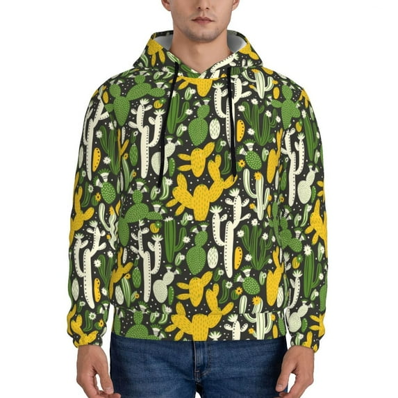 Naloa Cactus 4 Men's Casual Hooded Collar Drawstring Hoodies Pullover Sweatshirts Casual Long Sleeve Shirts-Large