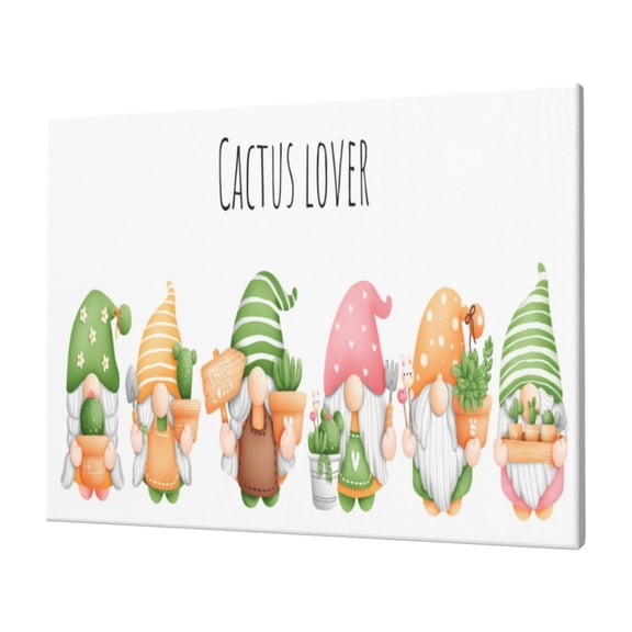 Naloa Cactus Gnome Print Canvas Picture,Wall Pictures, Modern Decorative Poster,Art Prints for Bedroom, Toilet, 40 x 30 cm, Built-in Wooden Frame
