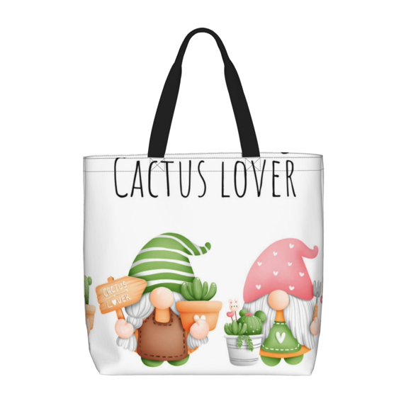 Naloa Cactus Gnome Tote Bag for Women, Foldable Tote Bag With Zipper, Large Shoulder Bag, Top Handle Handbag for Travel, Work, Shopping