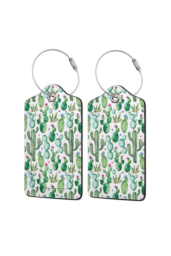 Cactus Plants1 Luggage Tag for Suitcase Leather Baggage Tag with Stainless Steel Loop Privacy Cover for Women Men Girls-