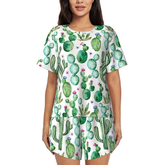 Naloa Cactus Plants1 Women's Short-Sleeved Pajama Set, Loungewear, Summer pajamas, Breathable Cozy - 4X-Large