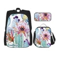 thumbnail image 1 of Naloa Cactus Print Large Capacity Backpack Lunch Bag Pencil Case Combination 3 Piece Set for Student, 1 of 8