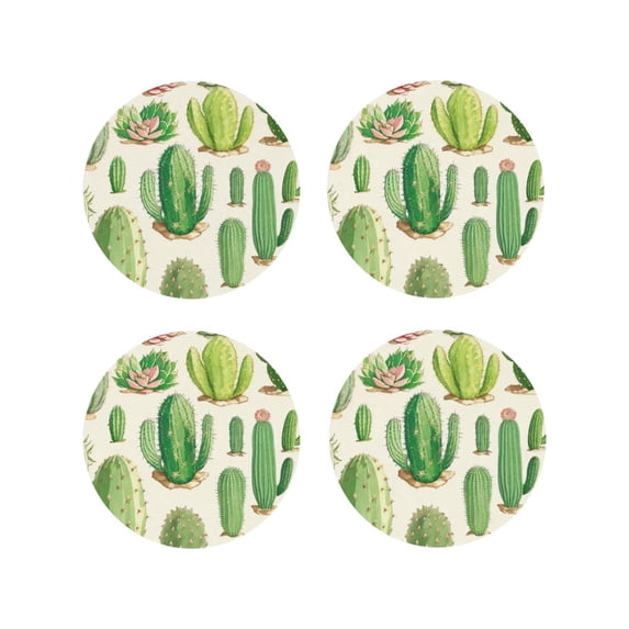 Naloa Cactus And Succulent Leather Coasters for Drinks, Durable Drink Coasters 4 Set for Tabletop Protection, Luxurious Home Décor and Housewarming Gift ( {designName})Round Shape