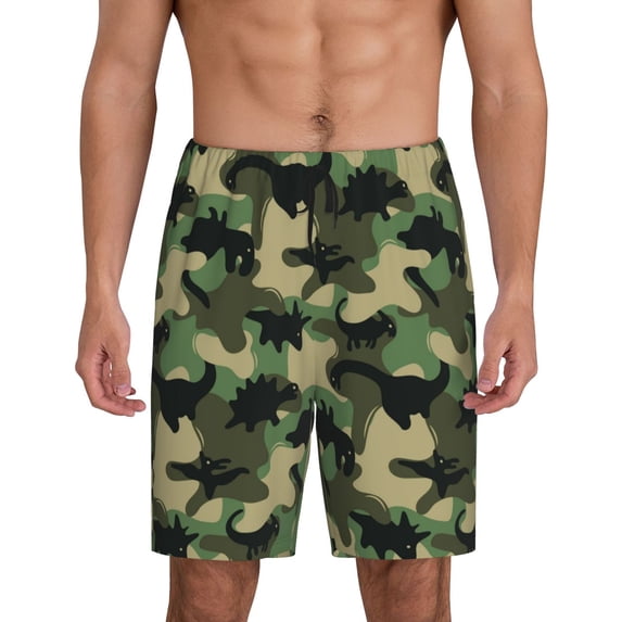 Naloa Camouflage Dinosaur Men's Short Pajama Pants, Lounge Comfort Shorts with Elasticized Waistband and Side Pockets - Medium