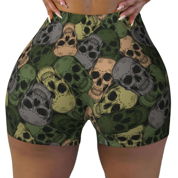 Naloa Camouflage Skulls Biker Shorts for Women Seamless Scrunch Short Women’s Yoga Shorts for Gym Running Sport Shorts - Medium