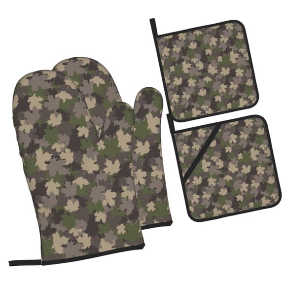 Naloa Camouflage maple Oven Mitts and Pot Holders 4 pcs Set, Cooking Baking Grilling Kitchen Oven Glove for Cooking