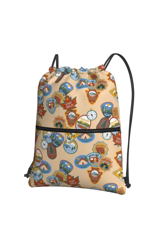 Camp Badge Drawstring Backpack String Bag Cinch Water Resistant for Gym Shopping Sport Yoga