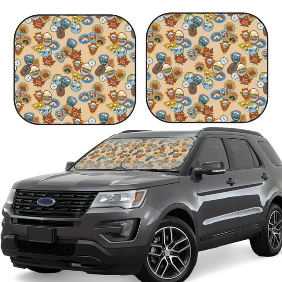 Naloa Camp Badge Print 2-Piece Windshield Sunshade,Foldable Car Front Window Sun Shades,for Most Sedans SUV Truck-Small