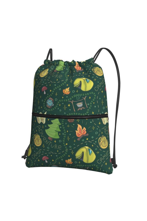 Camp In The Forest Drawstring Backpack String Bag Cinch Water Resistant for Gym Shopping Sport Yoga
