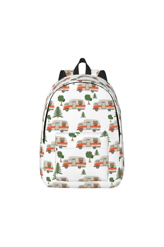 Camp Van Canvas Backpack for Men Women Rucksack Casual Travel Daypack College Tote Satchel Bookbag for Teens-Small