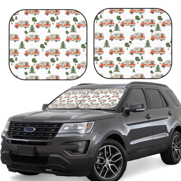 Naloa Camp Van Print 2-Piece Windshield Sunshade,Foldable Car Front Window Sun Shades,for Most Sedans SUV Truck-Small