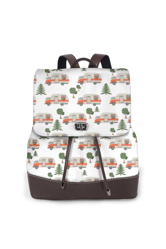 Naloa Camp Van Print Leather Backpack Purse for Women and Ladies,Shoulder Travel Daypacks Bags,Laptop Backpack for Women