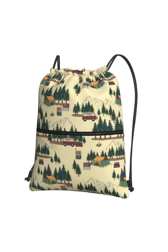 Camping Caravan 1 Drawstring Backpack String Bag Cinch Water Resistant for Gym Shopping Sport Yoga