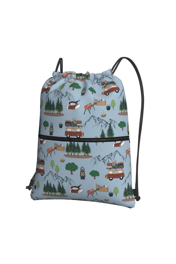 Camping Caravan Drawstring Backpack String Bag Cinch Water Resistant for Gym Shopping Sport Yoga
