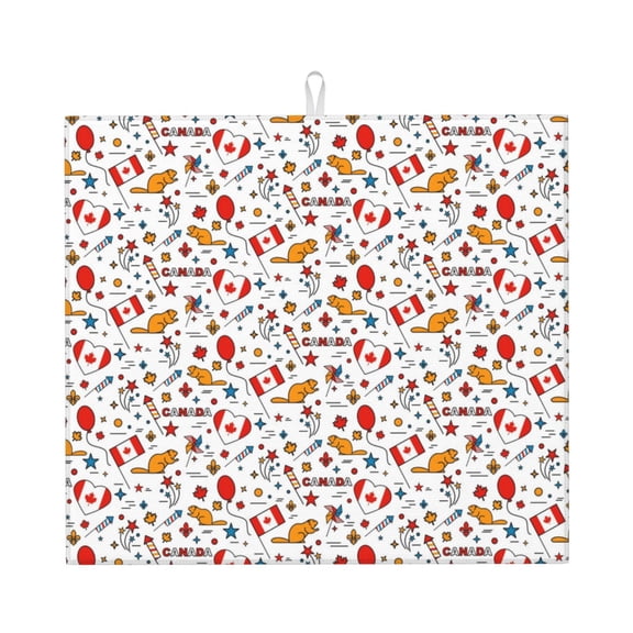 Naloa Canada Day Dish Drying Mat for Kitchen Counter, Heat Resistant Drainer Mats, Absorbent Draining Mat,Dish Rack Pad,16"x18"