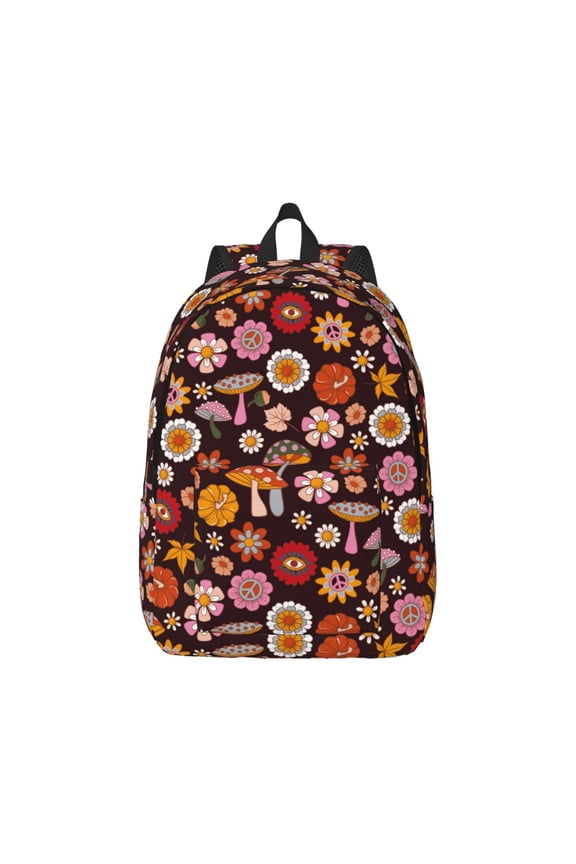 Canvas Backpack for Men Women 70s Groovy Hippie Retro Print Rucksack Casual Travel Daypack Large and Small Durable College Tote Satchel Bookbag for Teens