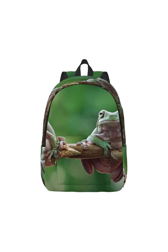 Canvas Backpack for Men Women Australian White Tree Frog Sitting on Branch Print Rucksack Casual Travel Daypack Large and Small Durable College Tote Satchel Bookbag for Teens