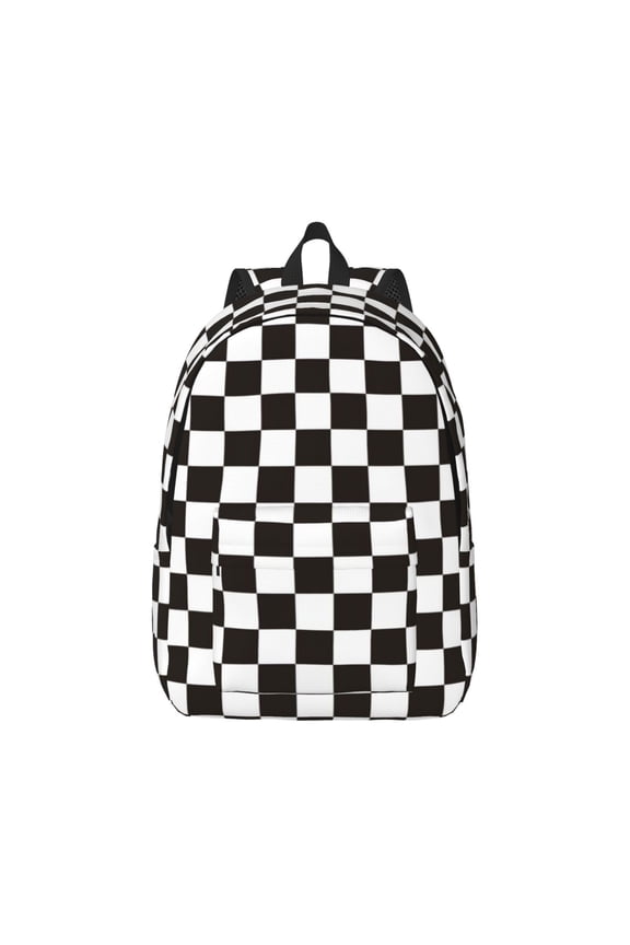Canvas Backpack for Men Women Black and White Checkerboard Print Rucksack Casual Travel Daypack Large and Small Durable College Tote Satchel Bookbag for Teens