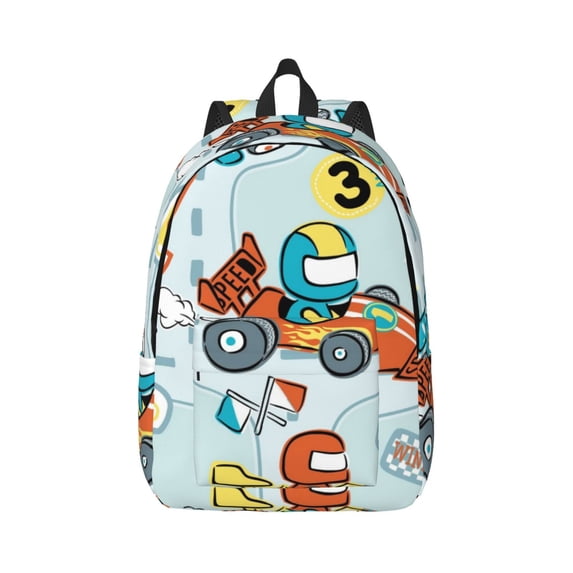 Naloa Canvas Backpack for Men Women Cartoon Car Racing Print Rucksack Casual Travel Daypack Large and Small Durable College Tote Satchel Bookbag for Teens