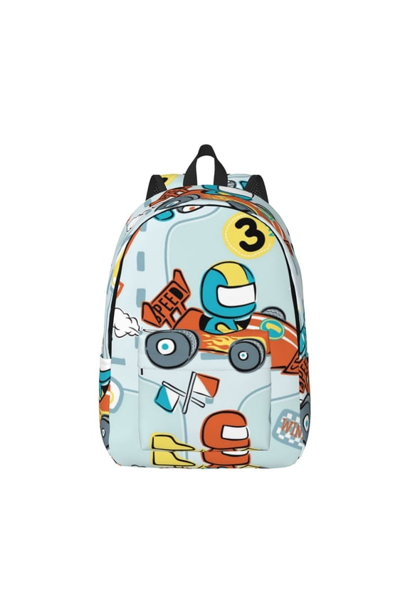 Canvas Backpack for Men Women Cartoon Car Racing Print Rucksack Casual Travel Daypack Large and Small Durable College Tote Satchel Bookbag for Teens