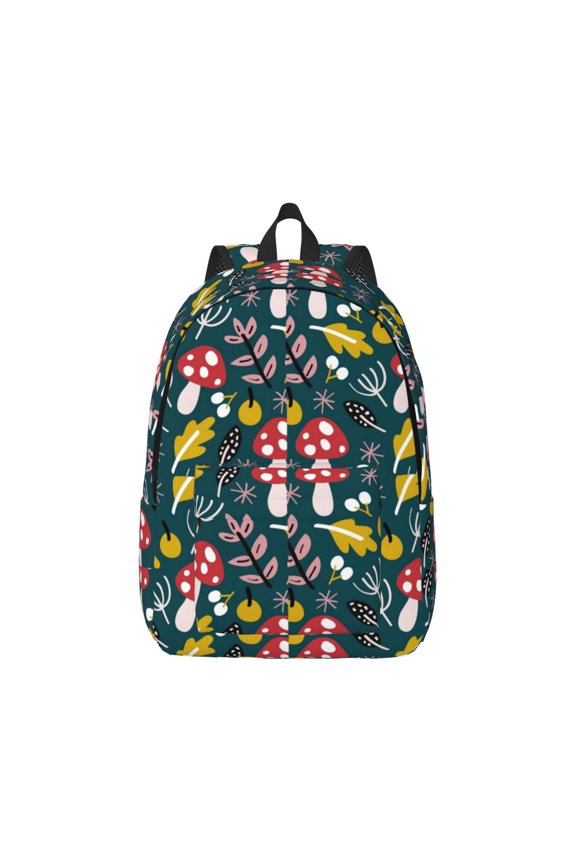 Canvas Backpack for Men Women Cartoon Leaf Mushroom Red Print Rucksack Casual Travel Daypack Large and Small Durable College Tote Satchel Bookbag for Teens