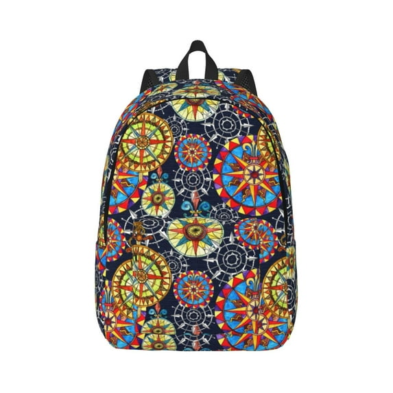 Naloa Canvas Backpack for Men Women Colorful Compasses Print Rucksack Casual Travel Daypack Large and Small Durable College Tote Satchel Bookbag for Teens