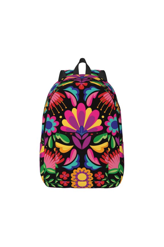 Canvas Backpack for Men Women Colorful Floral Embroidery Mexican Print Rucksack Casual Travel Daypack Large and Small Durable College Tote Satchel Bookbag for Teens